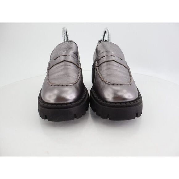 Free People Womens Lyra Lug Sole Penny Loafers Chunky Silver Leather 39 EU / 9 - Picture 7 of 14